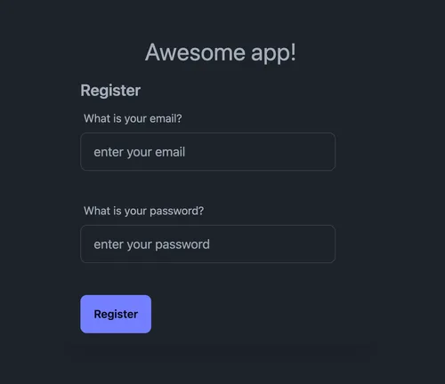 The initial registration form with email and password fields